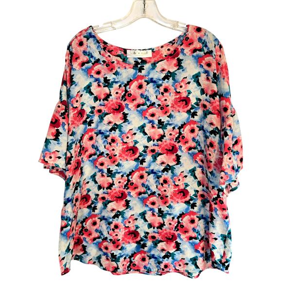 Love Kuza 3X Women's Pink Floral Top Shirt Blouse Plus Size22W 24W 3XL XXXL - Picture 2 of 6